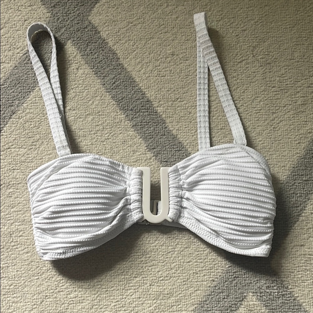 White Ribbed bathing suit top